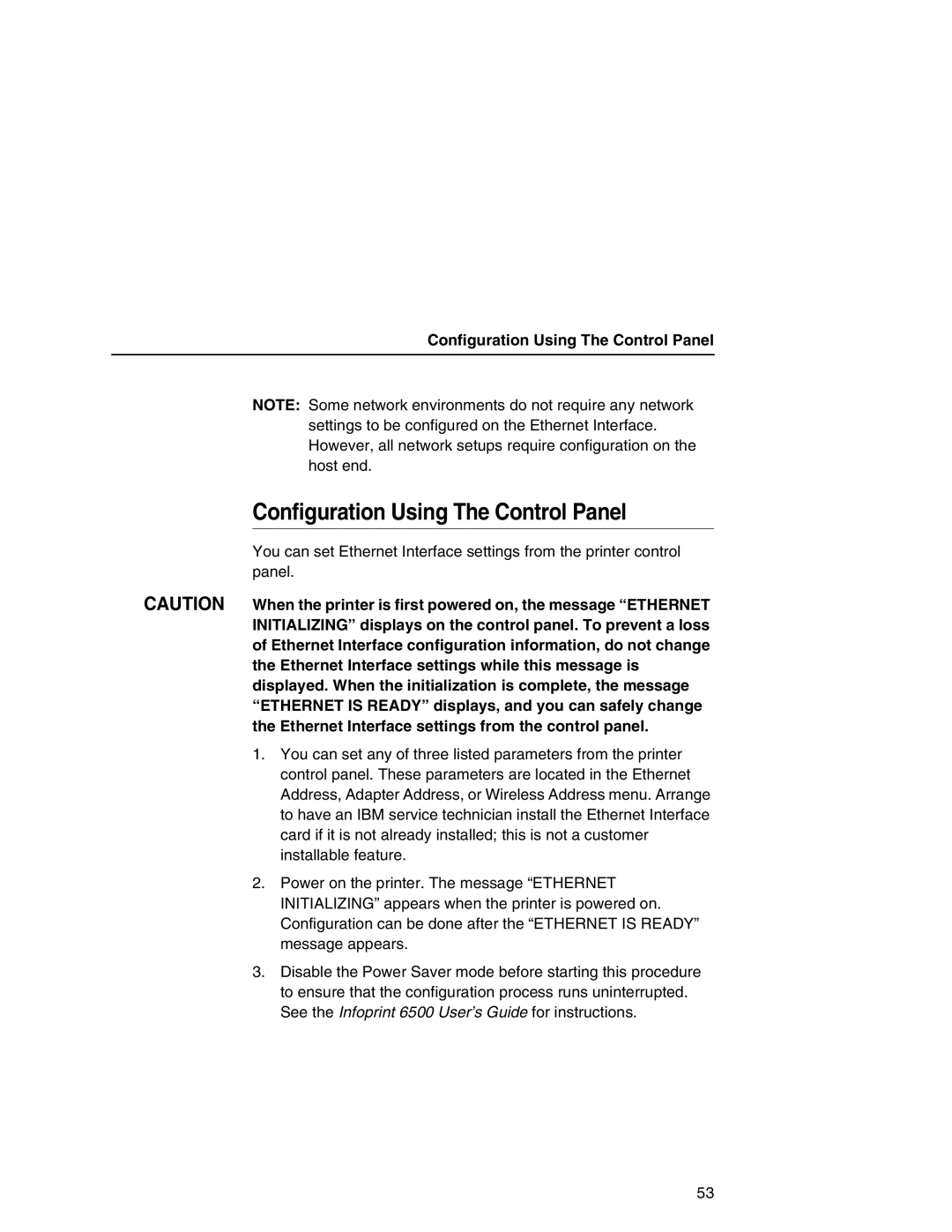 IBM 6500 manual Configuration Using The Control Panel 