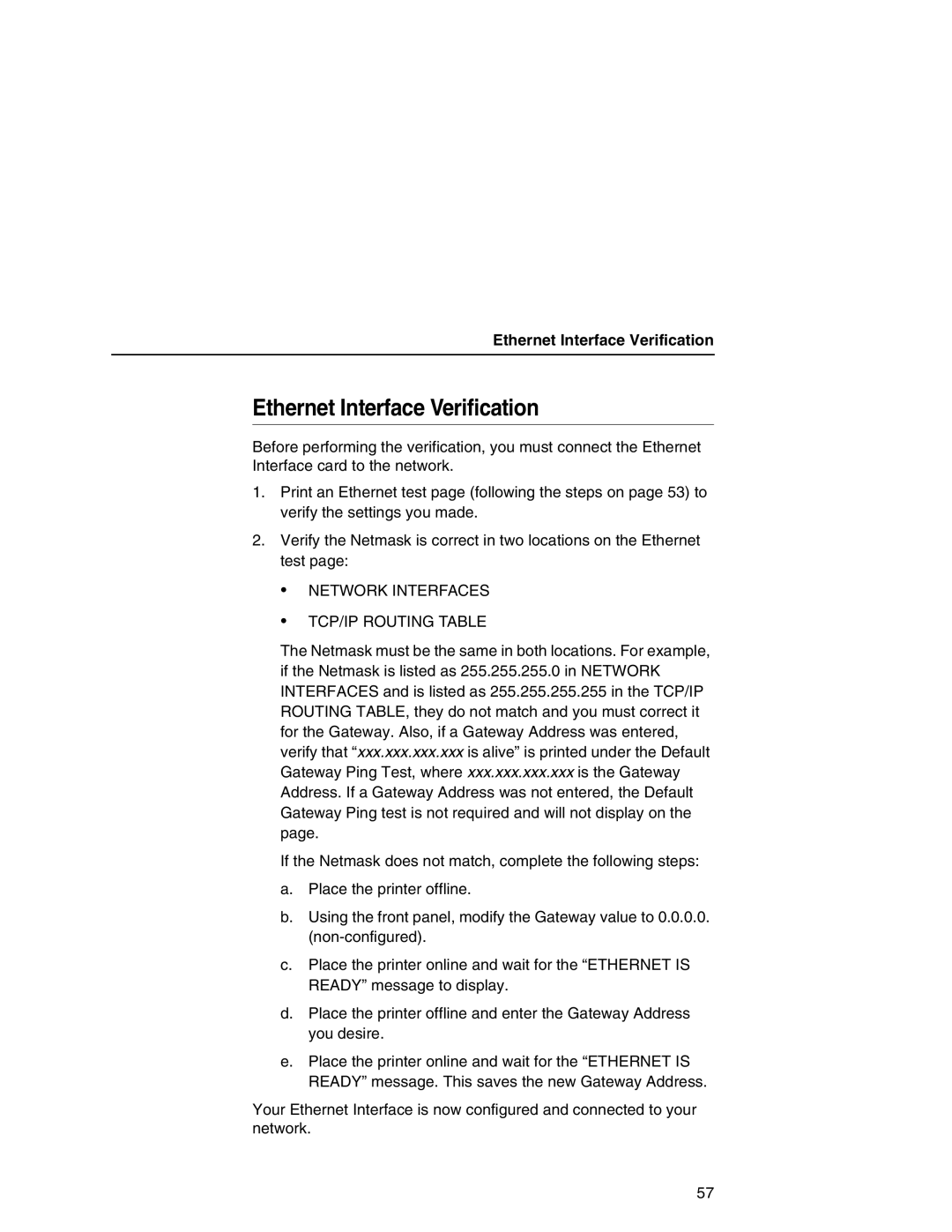 IBM 6500 manual Ethernet Interface Verification, Network Interfaces TCP/IP Routing Table 