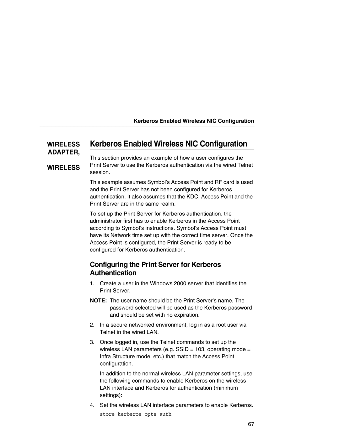 IBM 6500 Wireless Kerberos Enabled Wireless NIC Configuration, Configuring the Print Server for Kerberos Authentication 