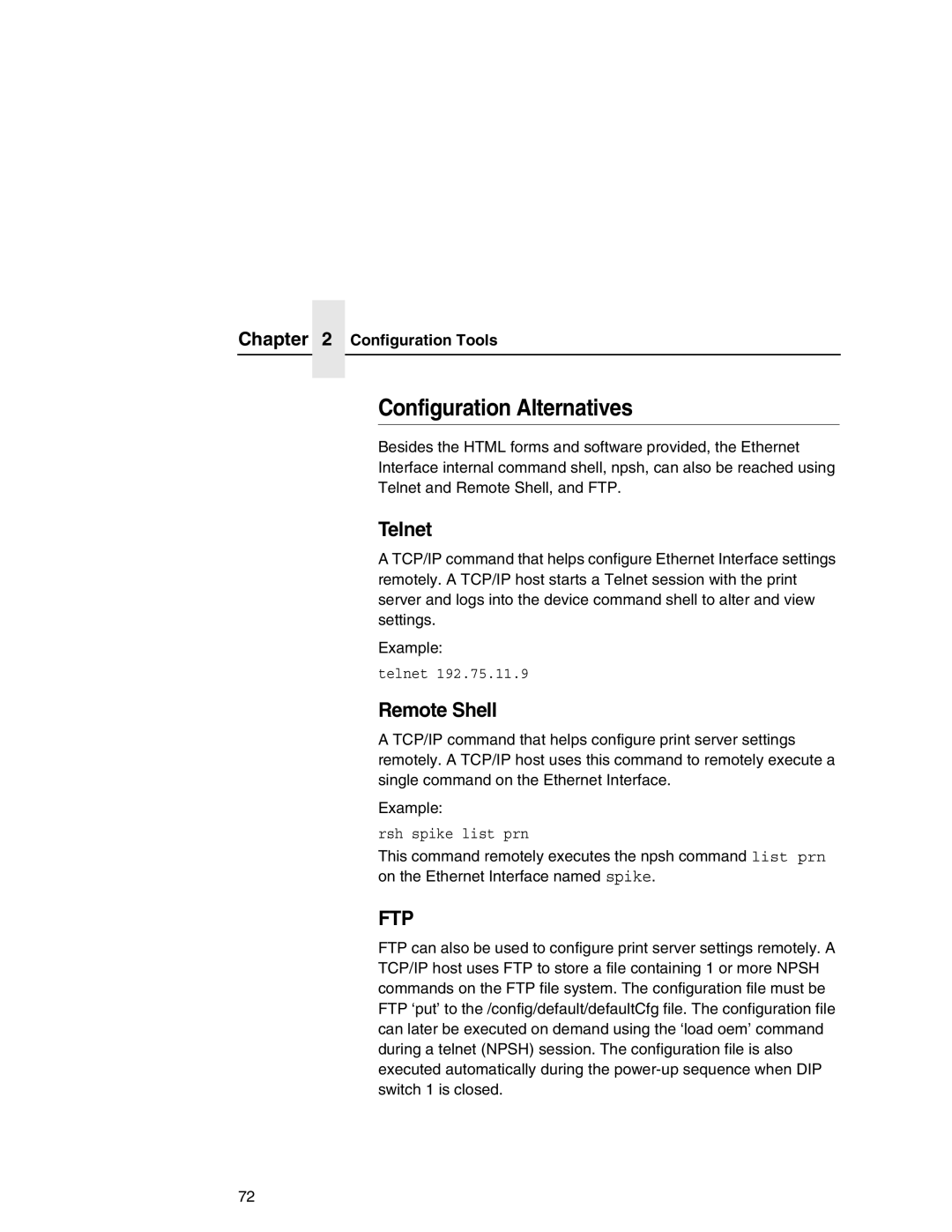 IBM 6500 manual Configuration Alternatives, Telnet, Remote Shell 