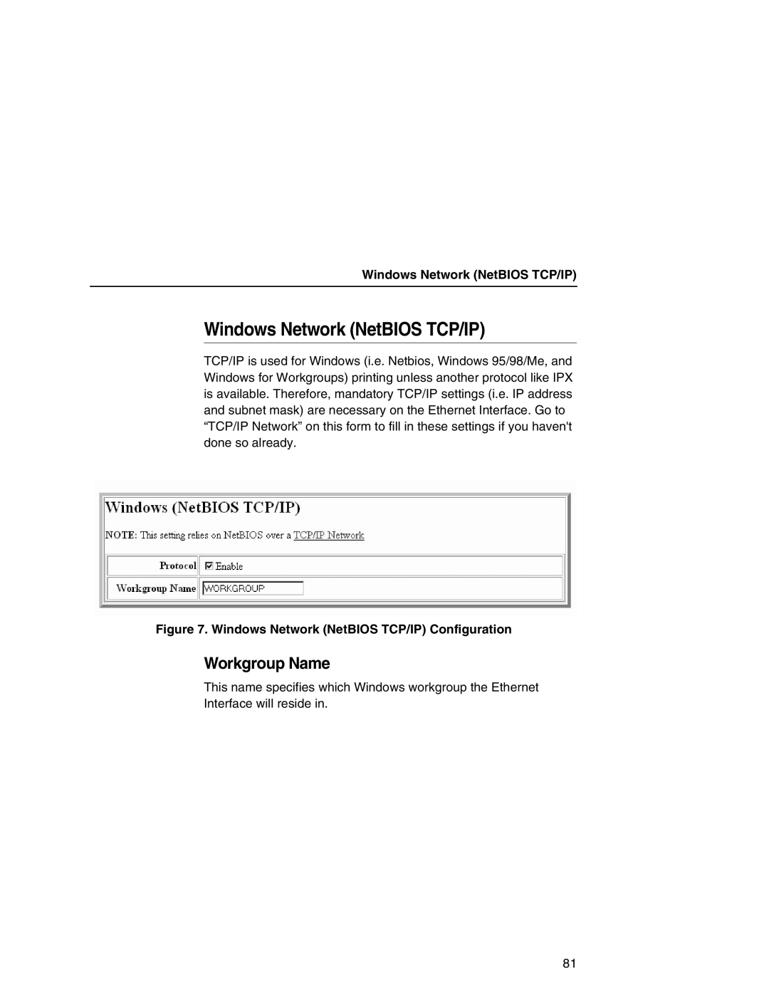 IBM 6500 manual Windows Network NetBIOS TCP/IP, Workgroup Name 