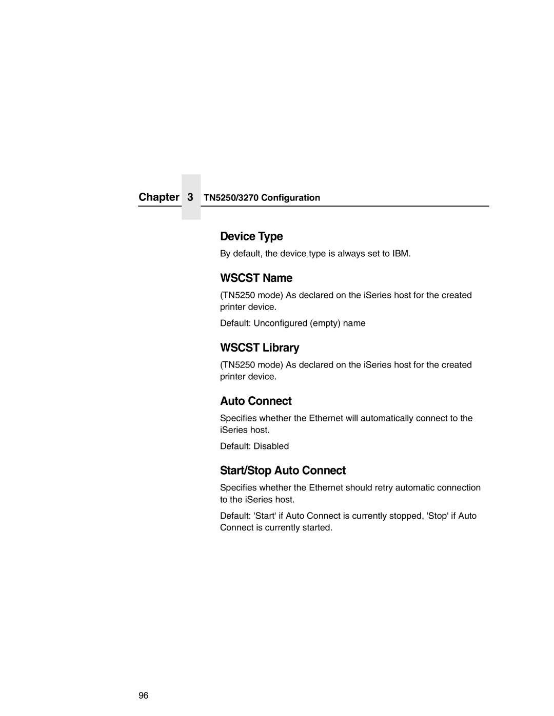 IBM 6500 manual Device Type, Wscst Name, Wscst Library, Start/Stop Auto Connect 