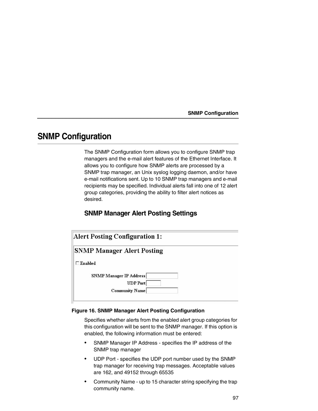 IBM 6500 manual Snmp Configuration, Snmp Manager Alert Posting Settings 