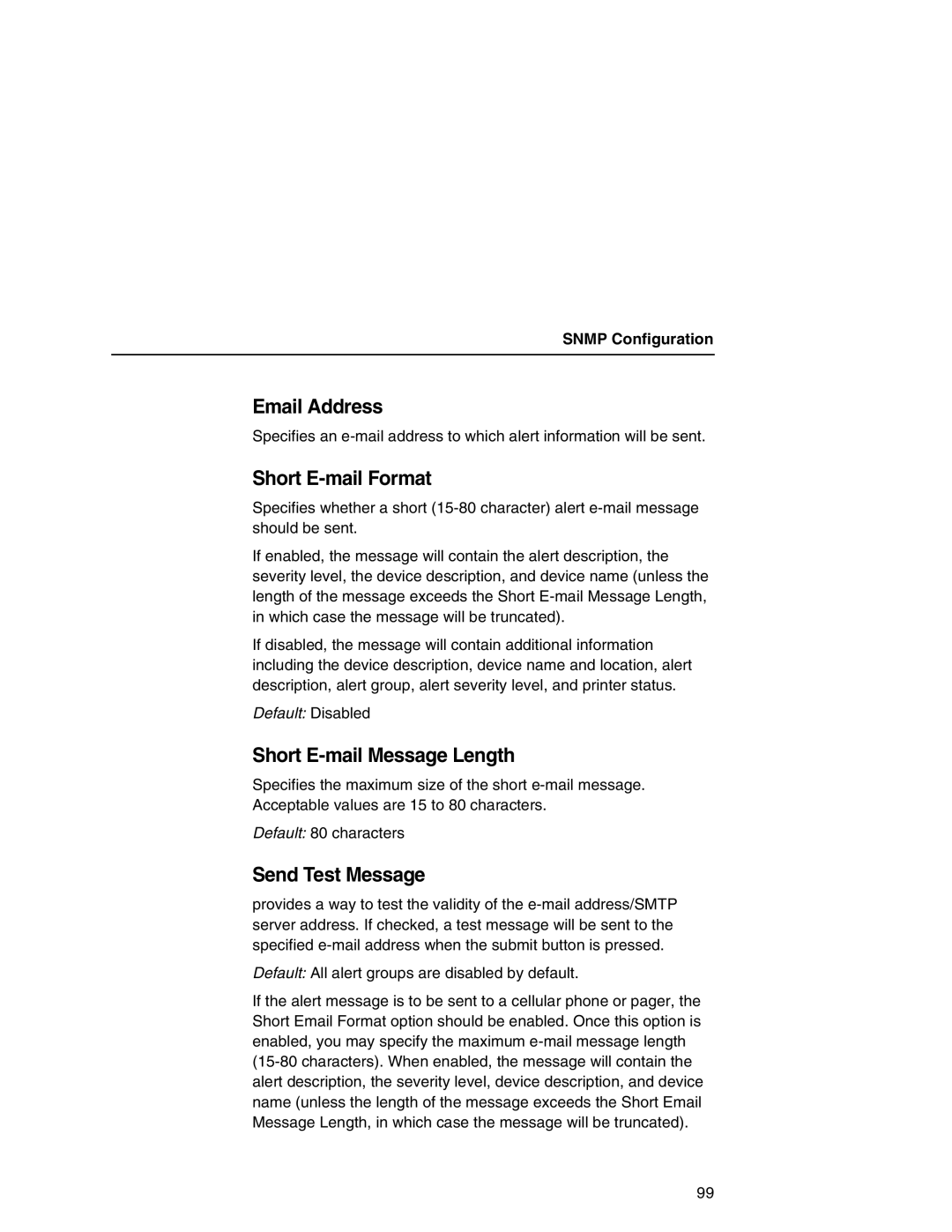 IBM 6500 manual Email Address, Short E-mail Format, Short E-mail Message Length, Send Test Message 