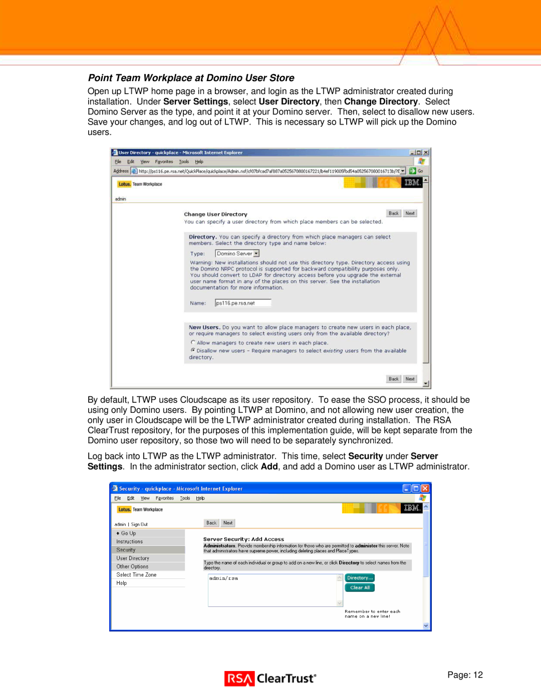 IBM 6.5.1 manual Point Team Workplace at Domino User Store 