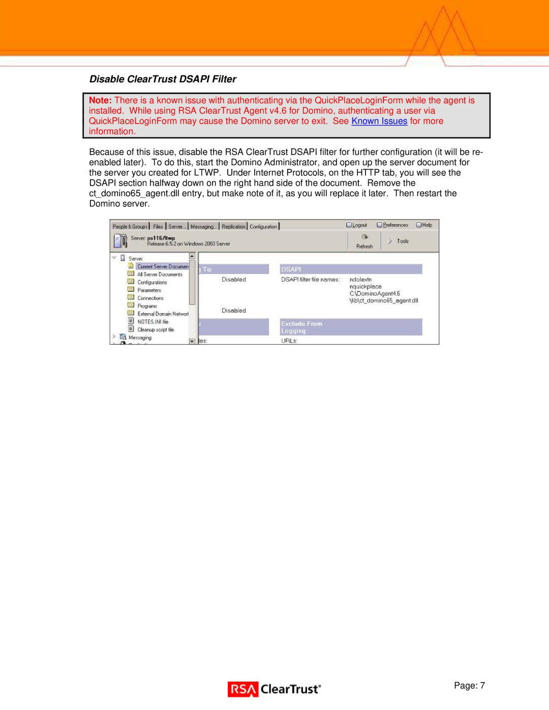 IBM 6.5.1 manual Disable ClearTrust Dsapi Filter 