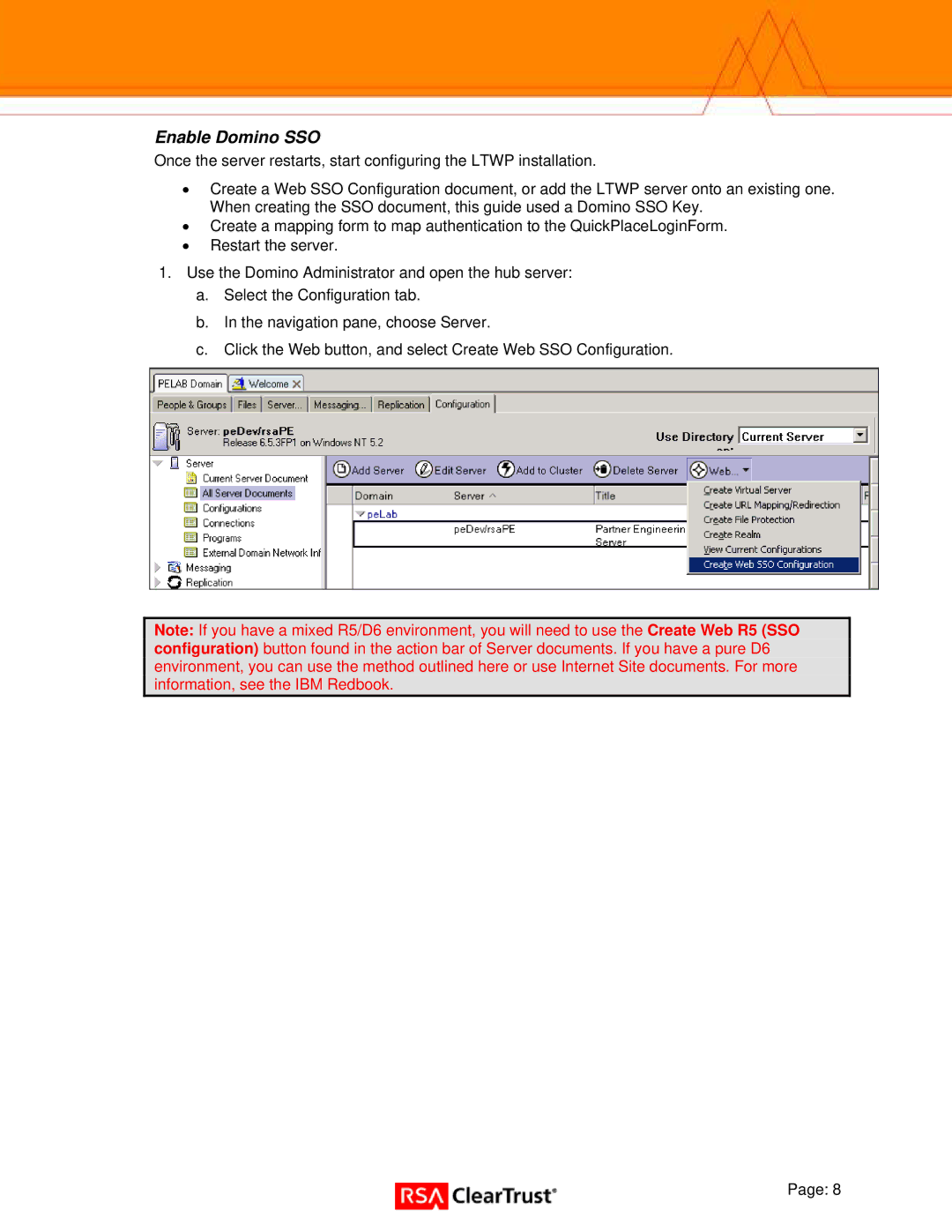 IBM 6.5.1 manual Enable Domino SSO 