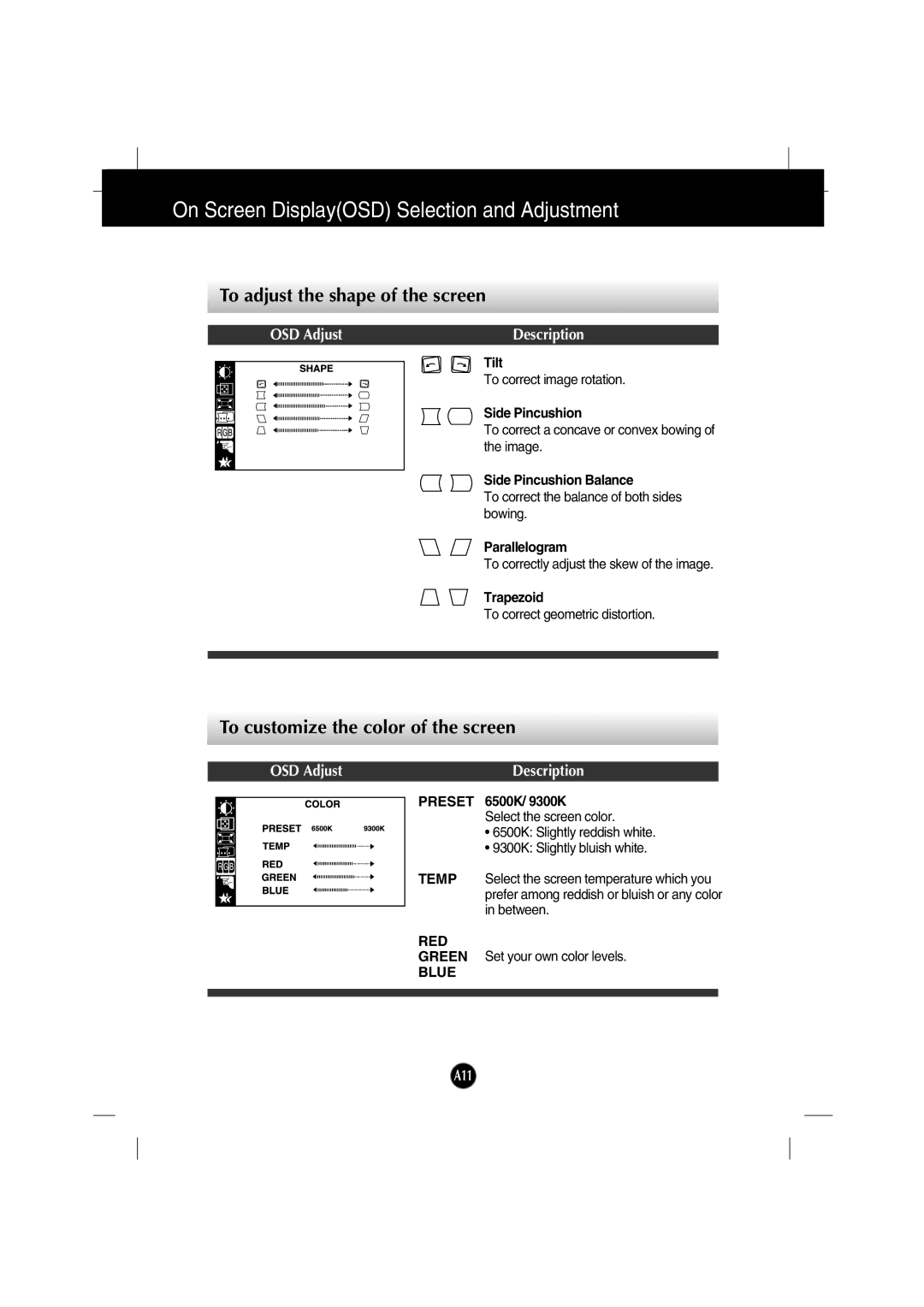 IBM 6517-6LN manual To adjust the shape of the screen, To customize the color of the screen 