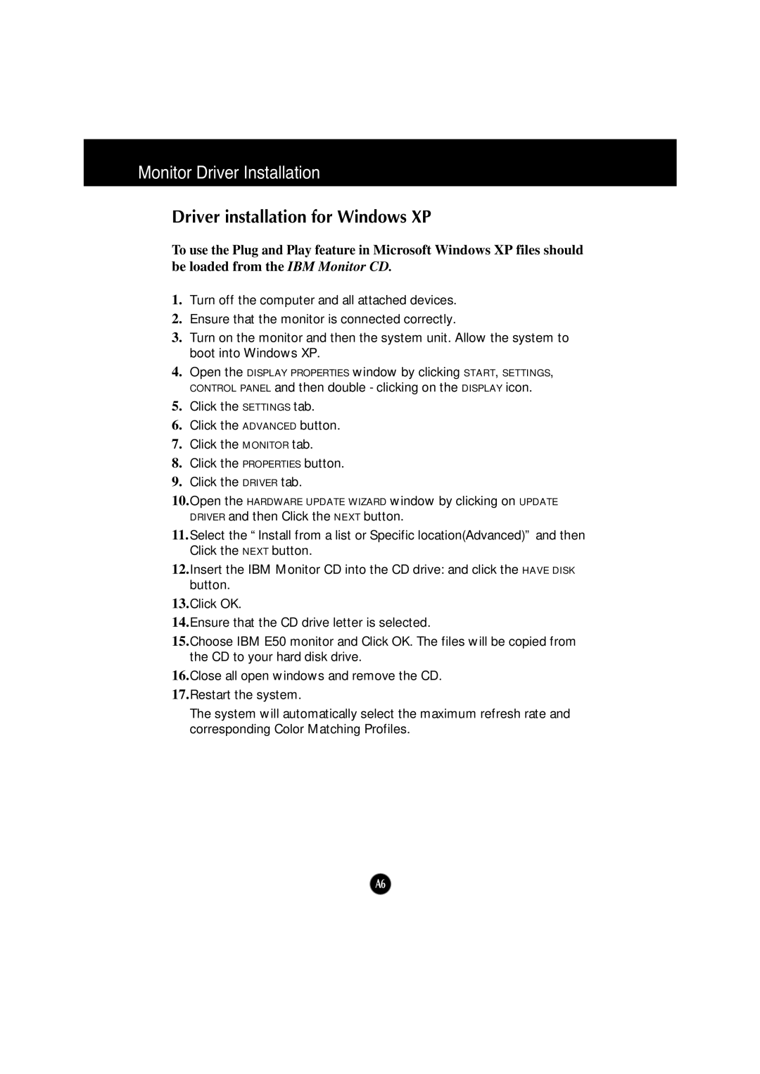 IBM 6518 - 4LE manual Driver installation for Windows XP 