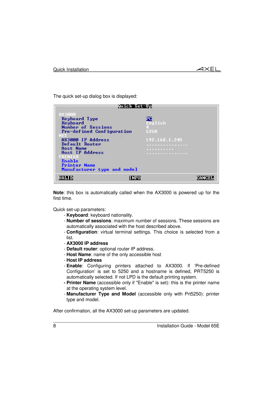 IBM 65E manual AX3000 IP address, Host IP address 