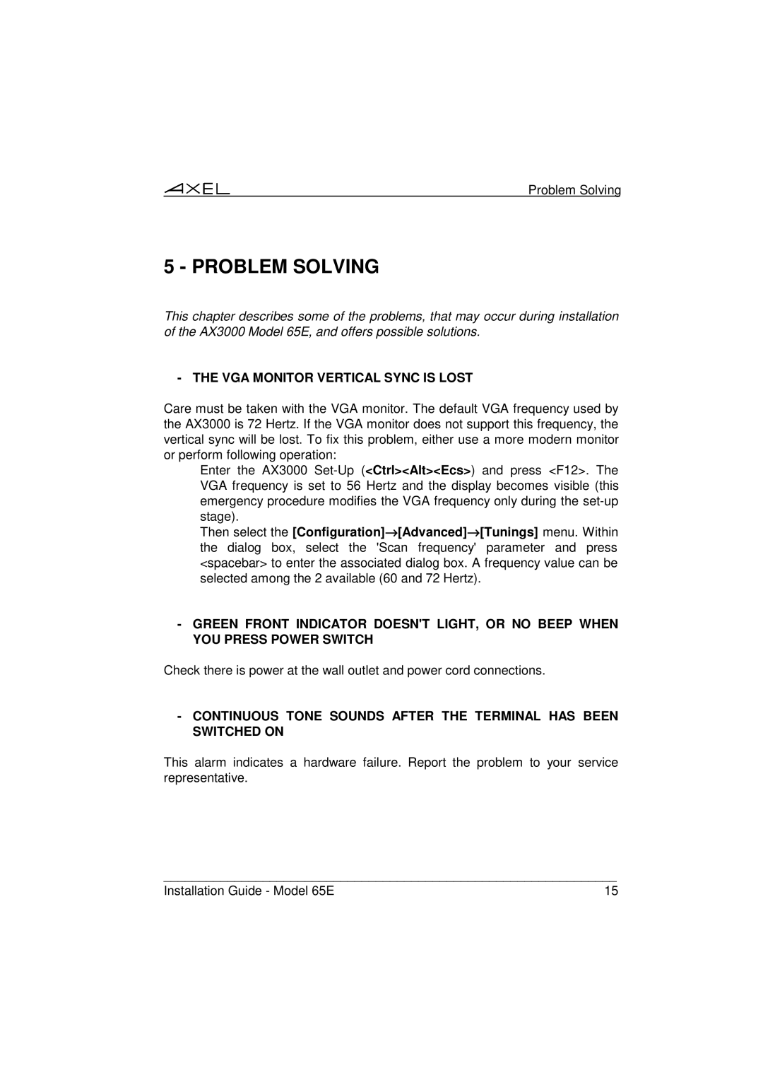 IBM 65E manual Problem Solving, VGA Monitor Vertical Sync is Lost 