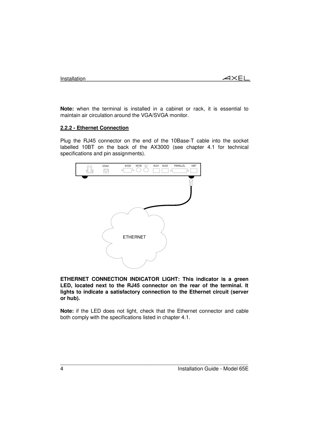 IBM 65E manual Ethernet Connection 