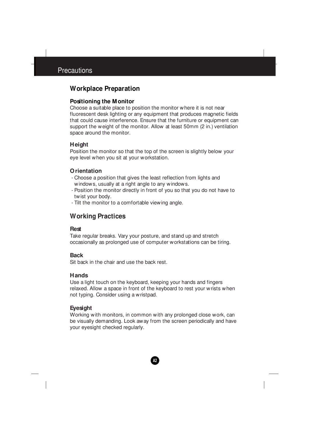 IBM 6633 - 4LE manual Precautions, Workplace Preparation, Working Practices 