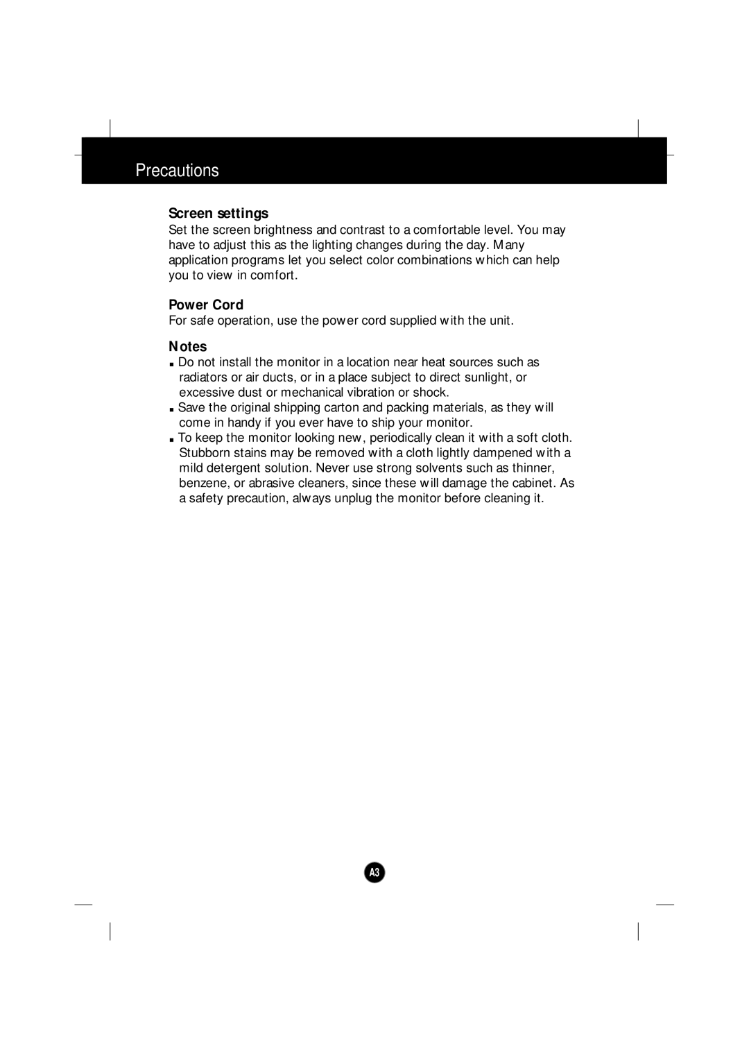 IBM 6633 - 4LE manual Screen settings, Power Cord 