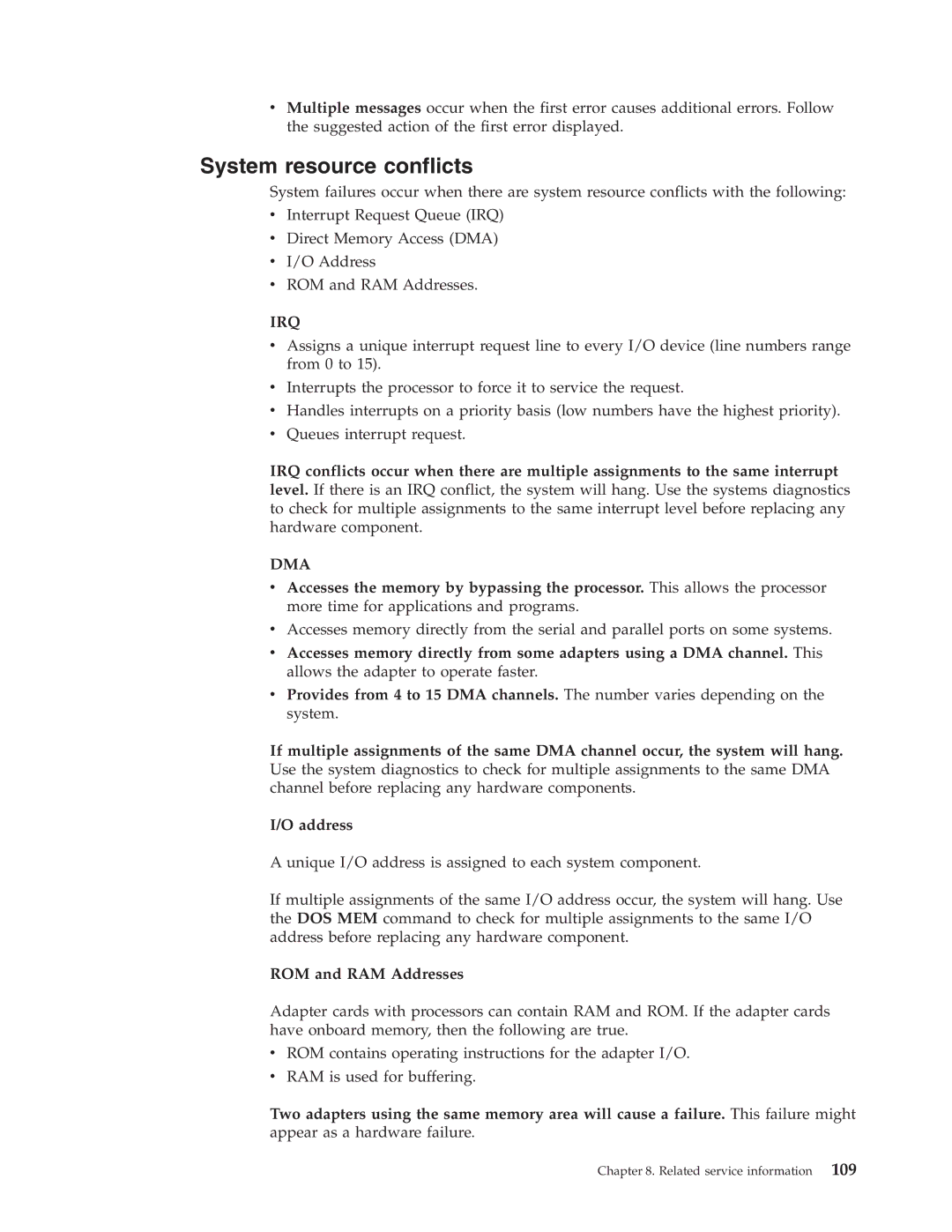 IBM 2179, 6643 manual System resource conflicts, ROM and RAM Addresses 