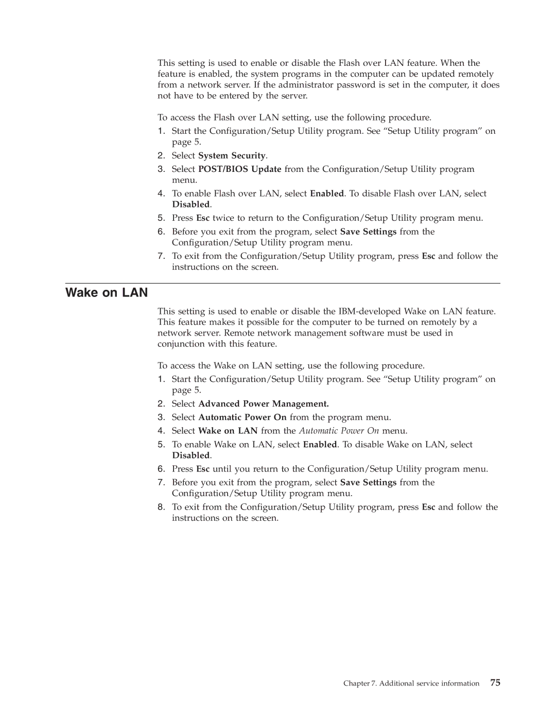 IBM 2179, 6643 manual Wake on LAN, Select System Security, Select Advanced Power Management 