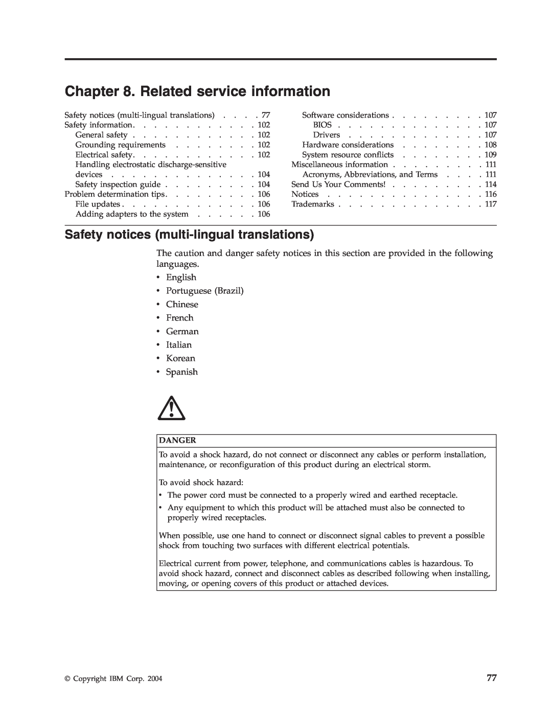 IBM 2179, 6643 manual Related service information, Safety notices multi-lingual translations 