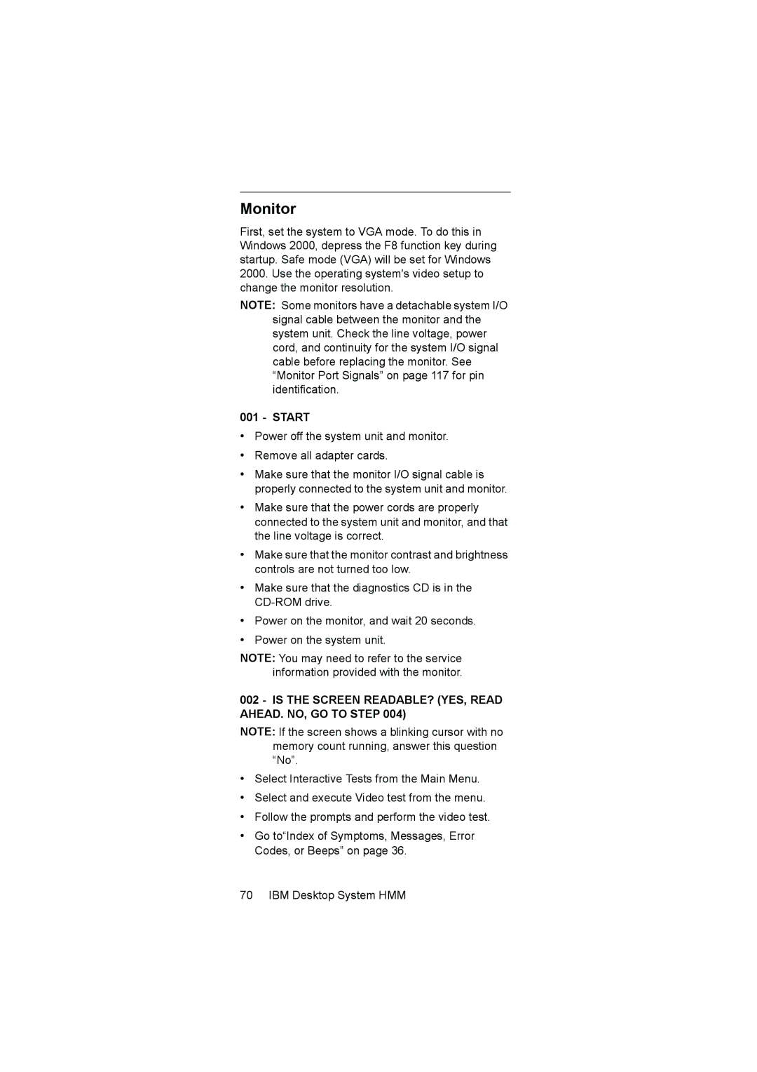 IBM 6645, 6644, 6646 manual Monitor, Is the Screen READABLE? YES, Read AHEAD. NO, GO to Step 