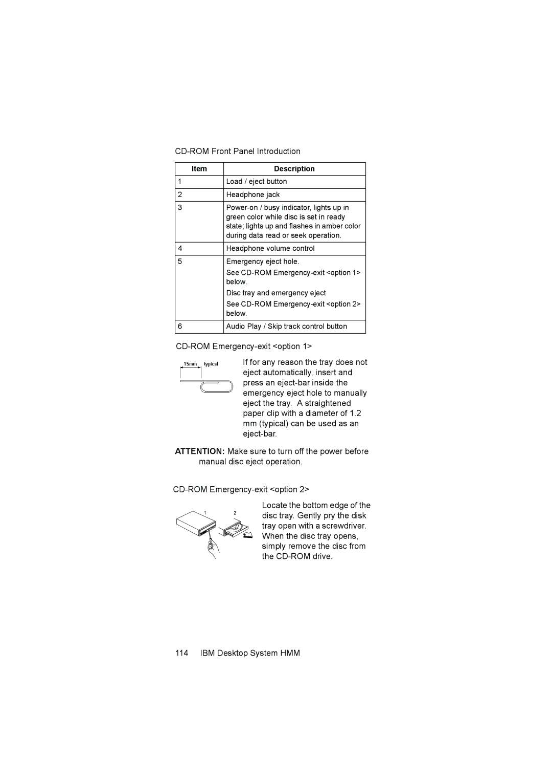 IBM 6646, 6645, 6644 manual CD-ROM Front Panel Introduction, Description 