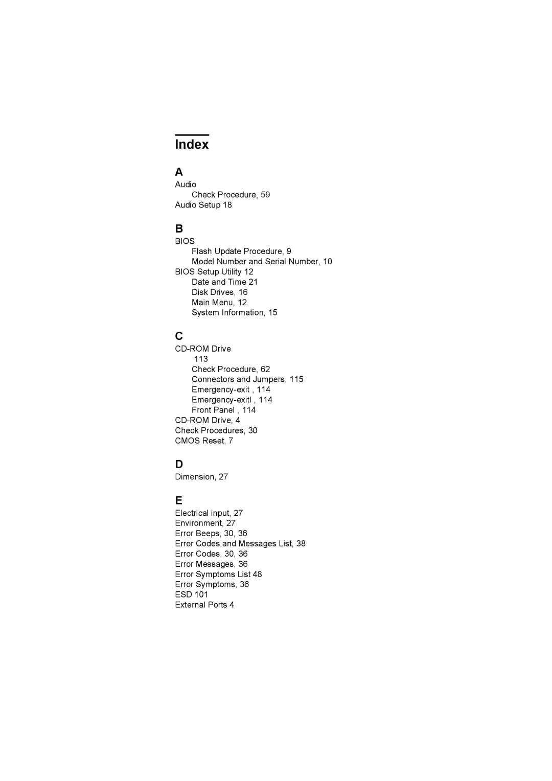 IBM 6644, 6645, 6646 manual Index, Audio Check Procedure Audio Setup 