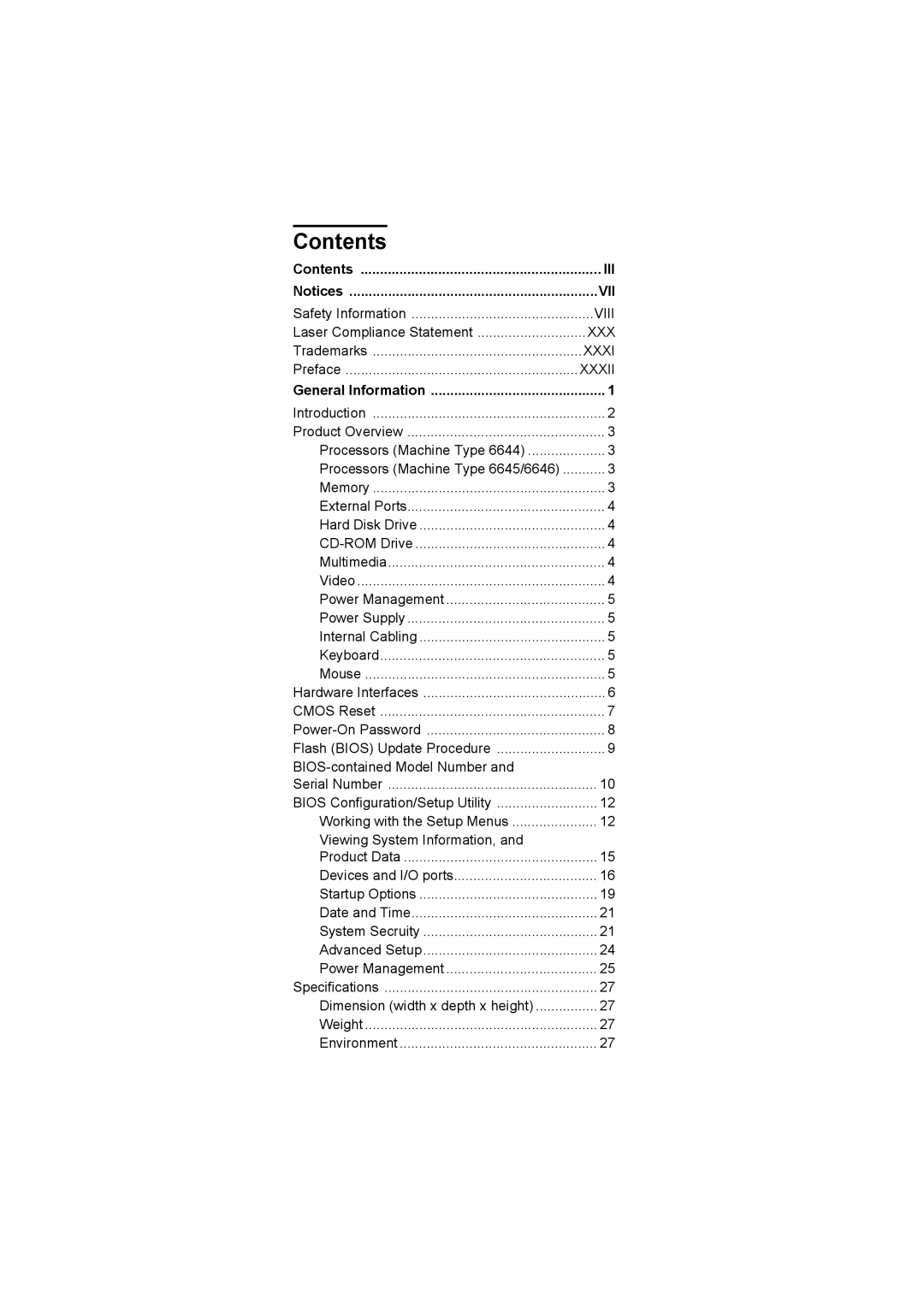 IBM 6645, 6644, 6646 manual Contents 