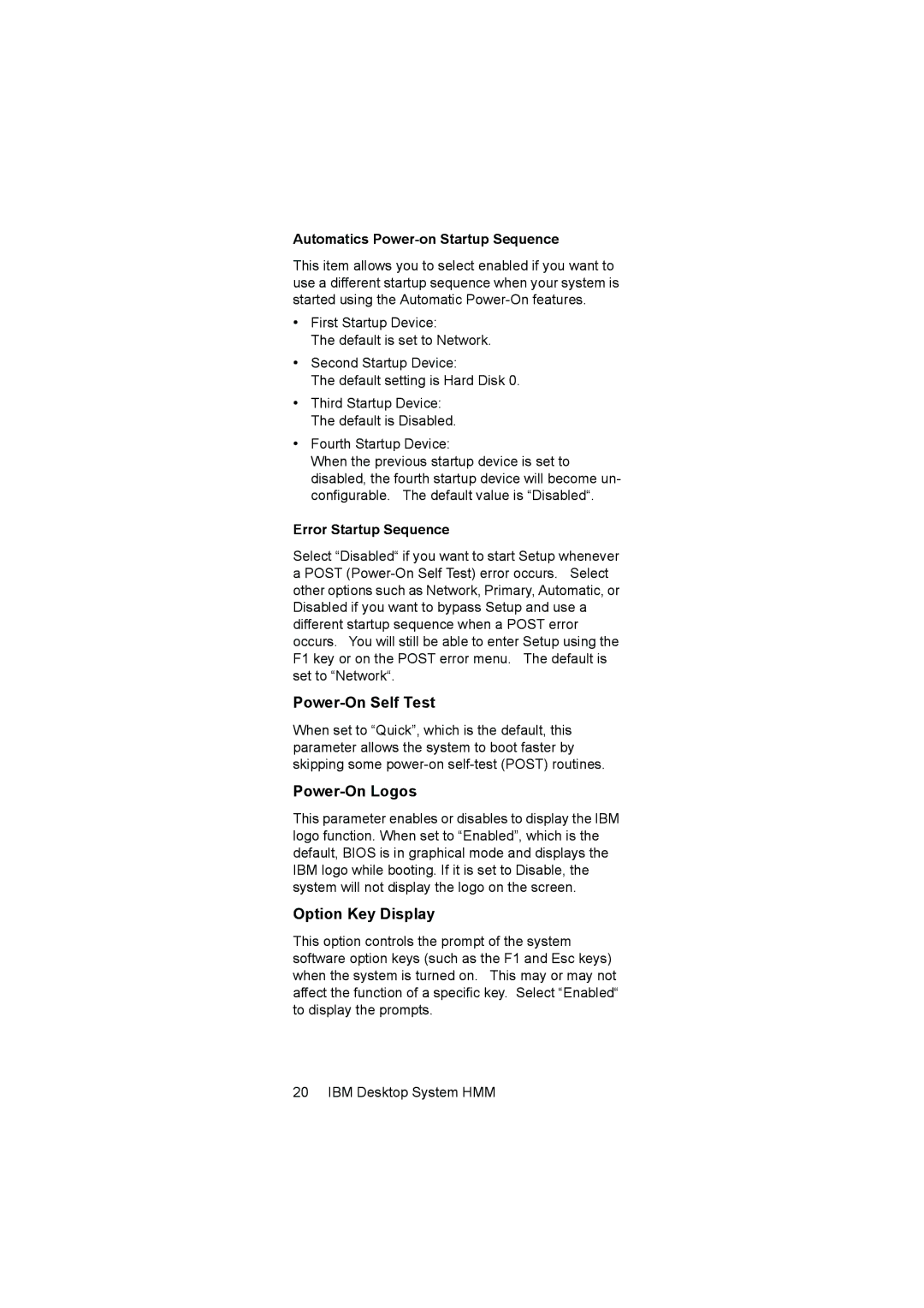 IBM 6644, 6645, 6646 manual Power-On Self Test, Power-On Logos, Option Key Display, Automatics Power-on Startup Sequence 