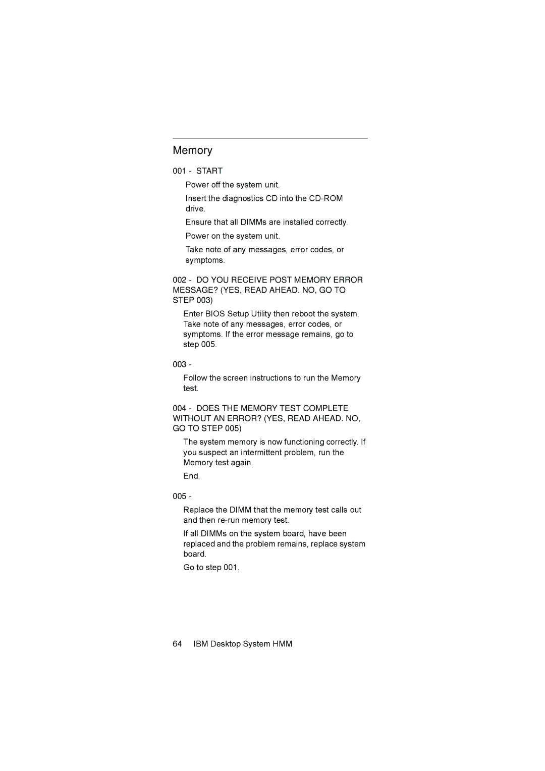 IBM 6645, 6644, 6646 manual Follow the screen instructions to run the Memory test 