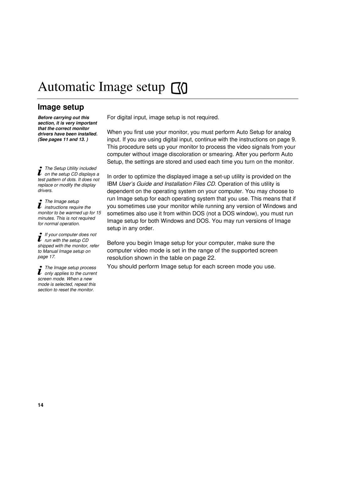 IBM 6734-AB9, 6734-AG9 manual Automatic Image setup 