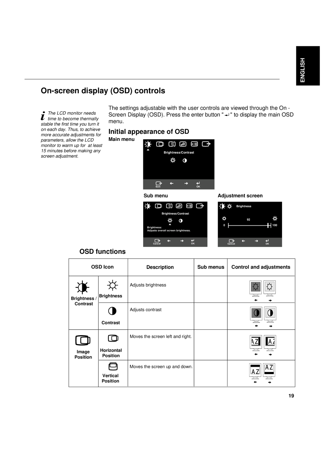 IBM 6734-AG9, 6734-AB9 manual On-screen display OSD controls, Initial appearance of OSD 