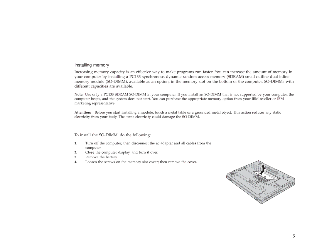 IBM 67P4573 setup guide Installing memory 