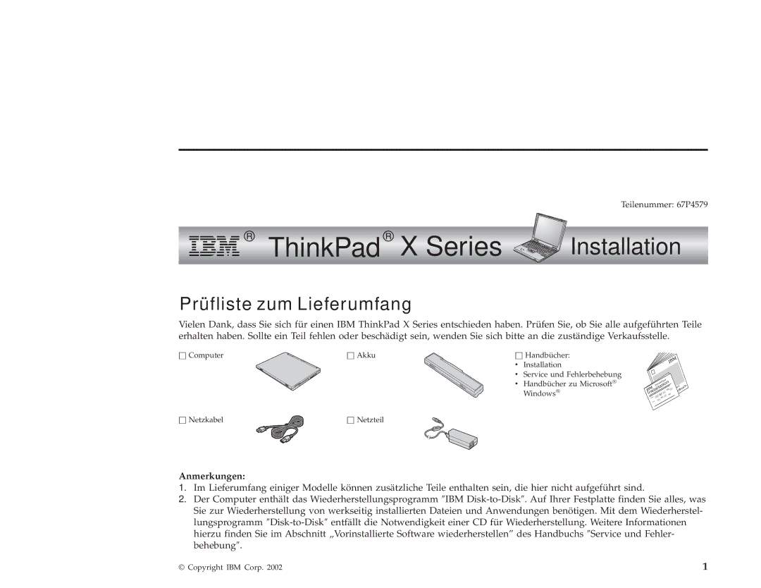 IBM 67P4579 manual ThinkPad X Series Installation 