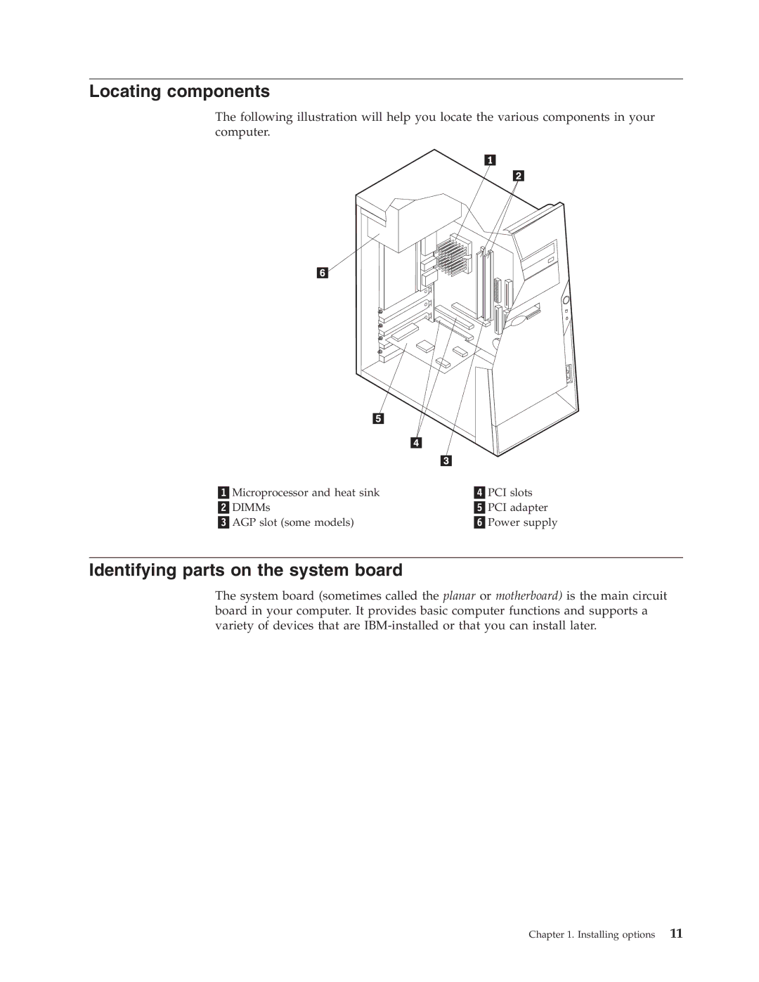 IBM 2289, 6824 manual Locating components, Identifying parts on the system board 