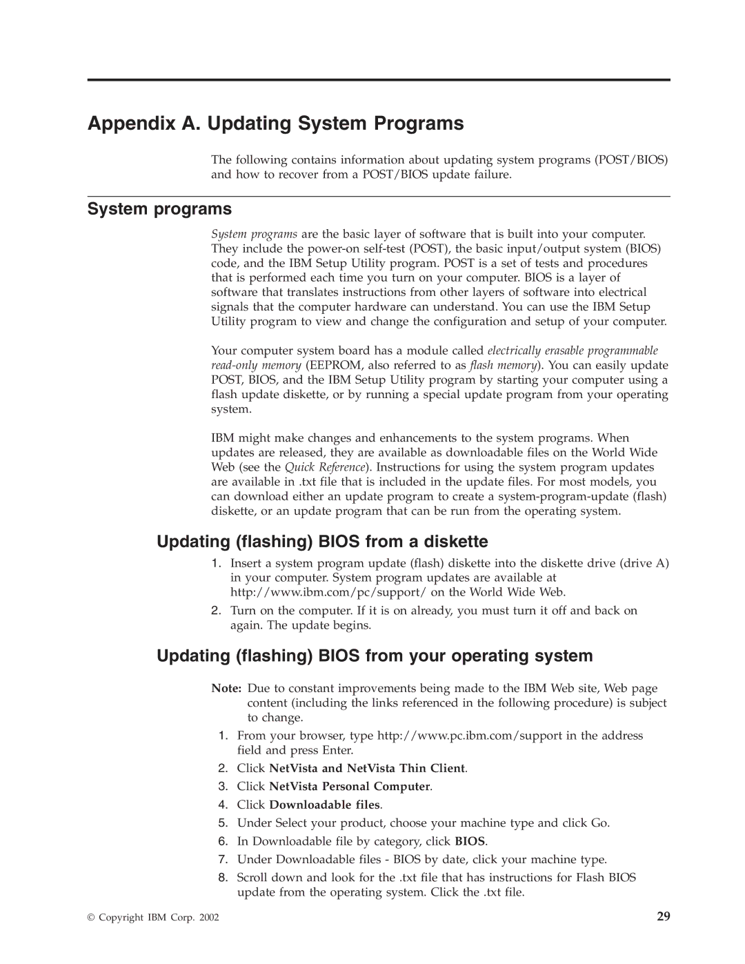 IBM 2289, 6824 manual Appendix A. Updating System Programs, System programs, Updating flashing Bios from a diskette 