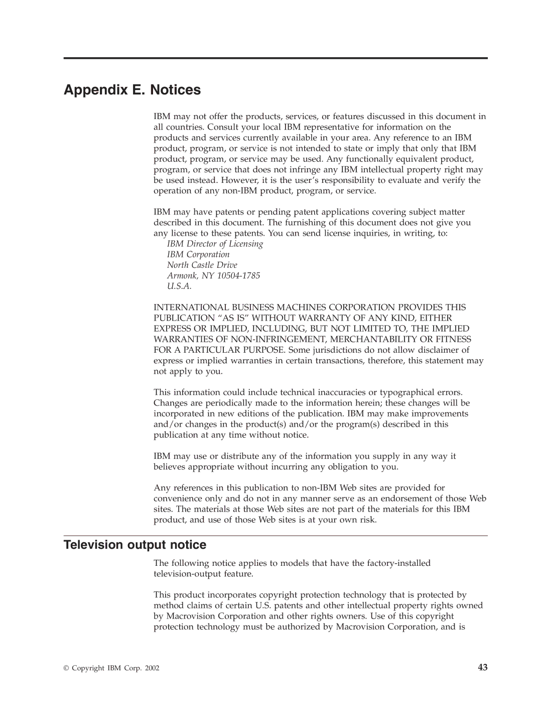 IBM 2289, 6824 manual Appendix E. Notices, Television output notice 