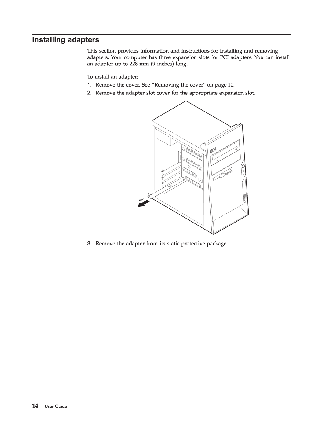 IBM 6824, 2289 manual Installing adapters, User Guide 