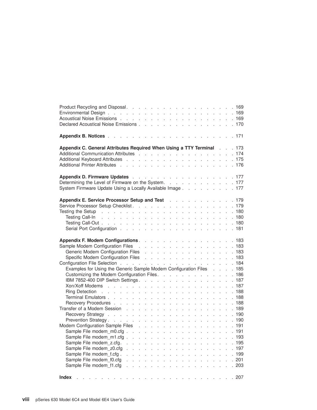 IBM 6C4 manual Appendix D. Firmware Updates, Appendix E. Service Processor Setup and Test, Appendix F. Modem Configurations 