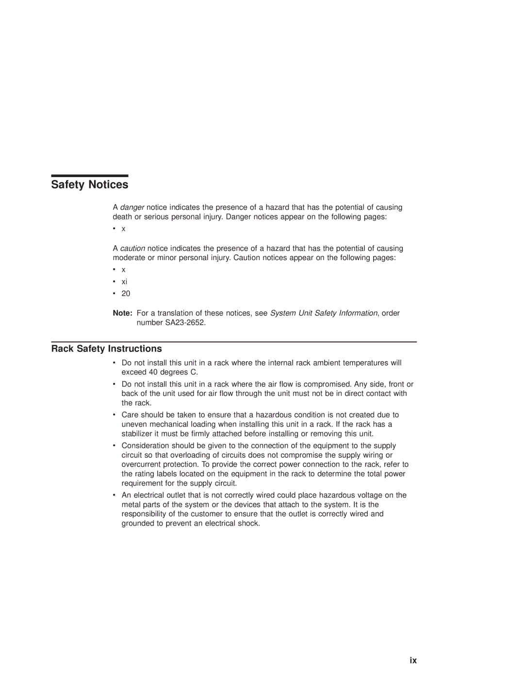 IBM 6.00E+04, 6C4 manual Safety Notices, Rack Safety Instructions 