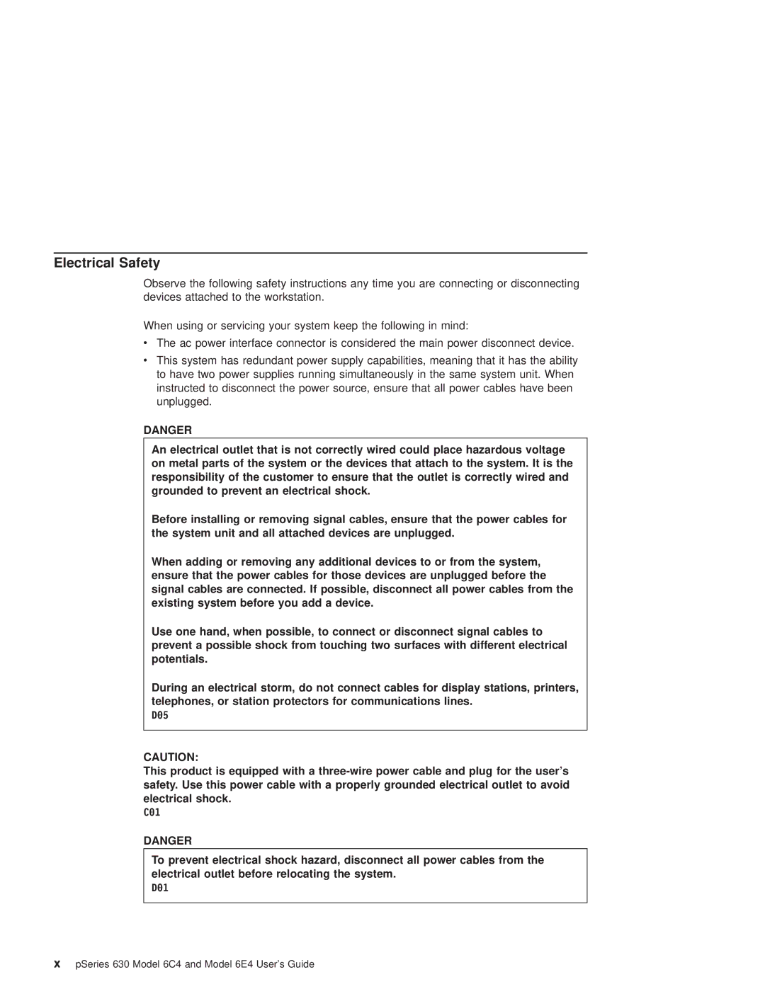 IBM 6C4, 6.00E+04 manual Electrical Safety 