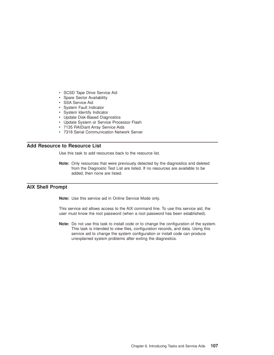 IBM 6.00E+04, 6C4 manual Add Resource to Resource List, AIX Shell Prompt 