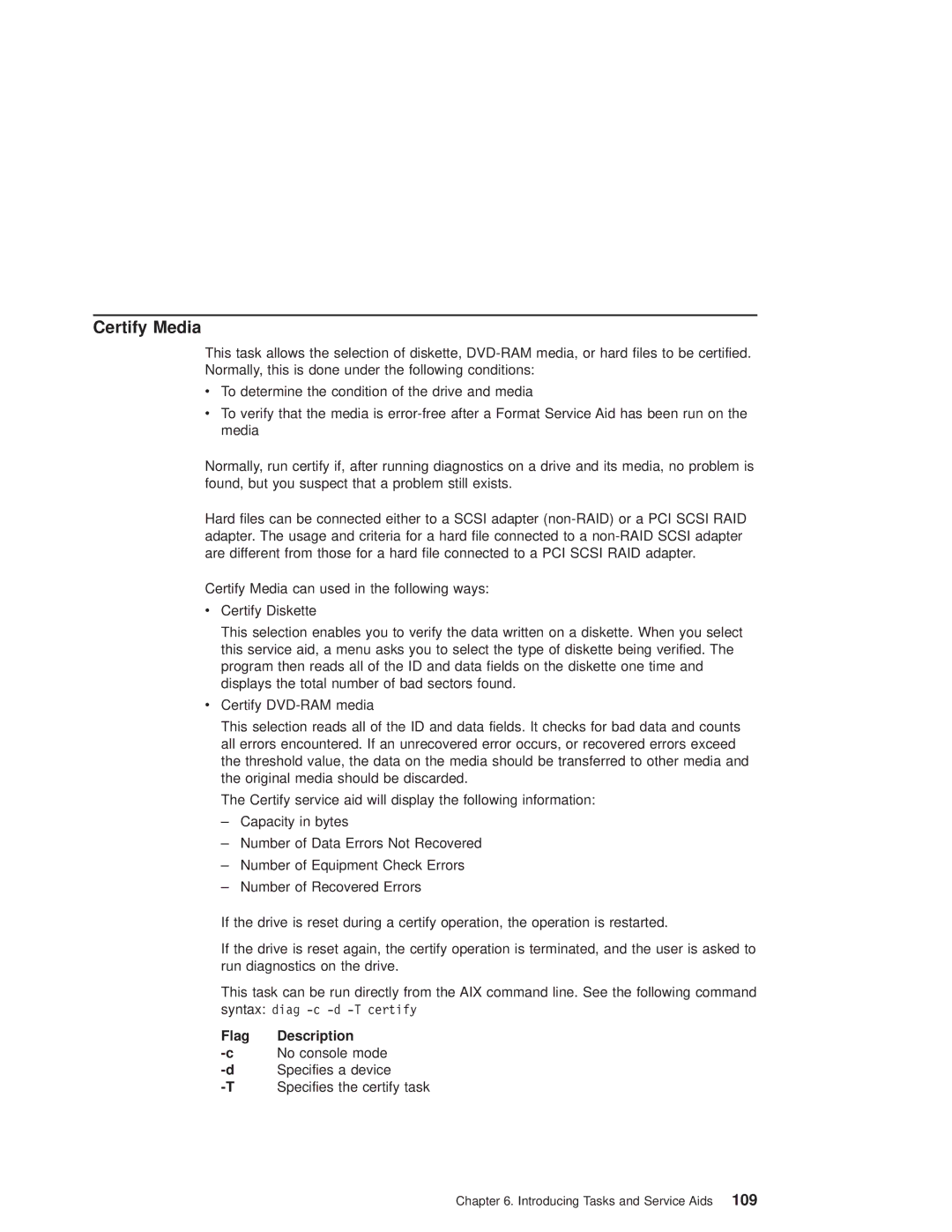 IBM 6.00E+04, 6C4 manual Certify Media, Flag Description 