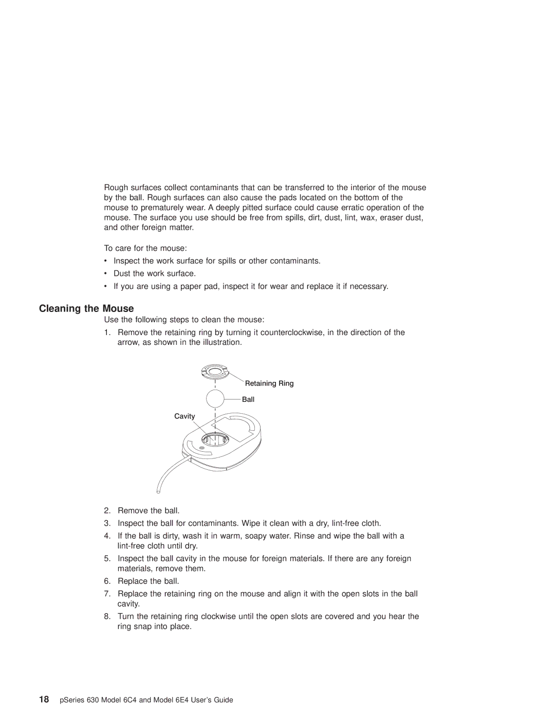 IBM 6C4, 6.00E+04 manual Cleaning the Mouse 