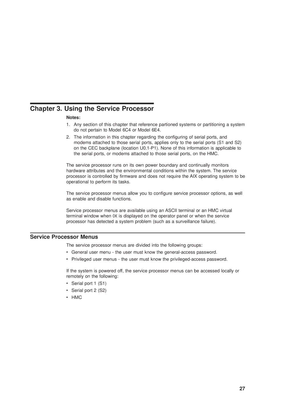 IBM 6.00E+04, 6C4 manual Using the Service Processor, Service Processor Menus 