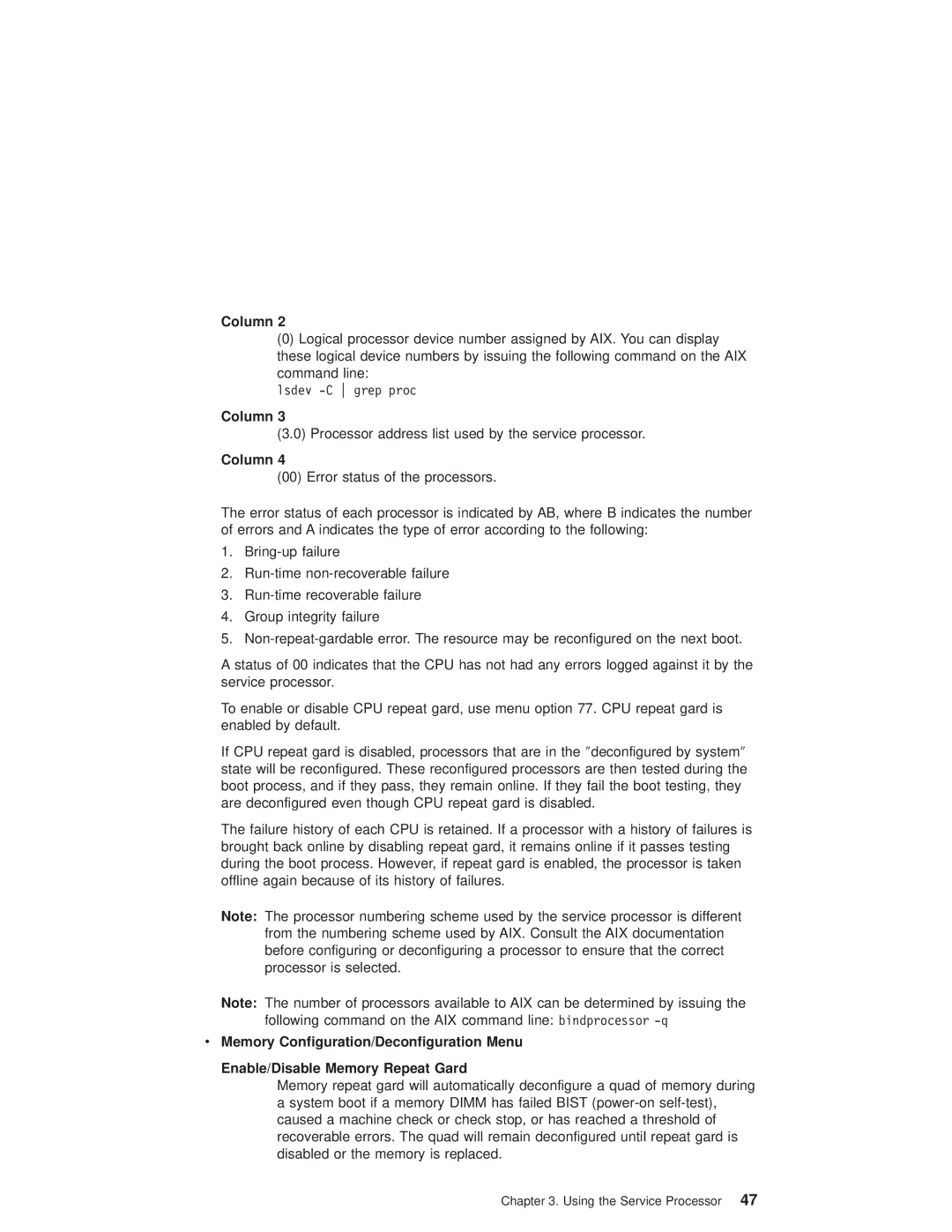 IBM 6.00E+04, 6C4 manual Processor address list used by the service processor 