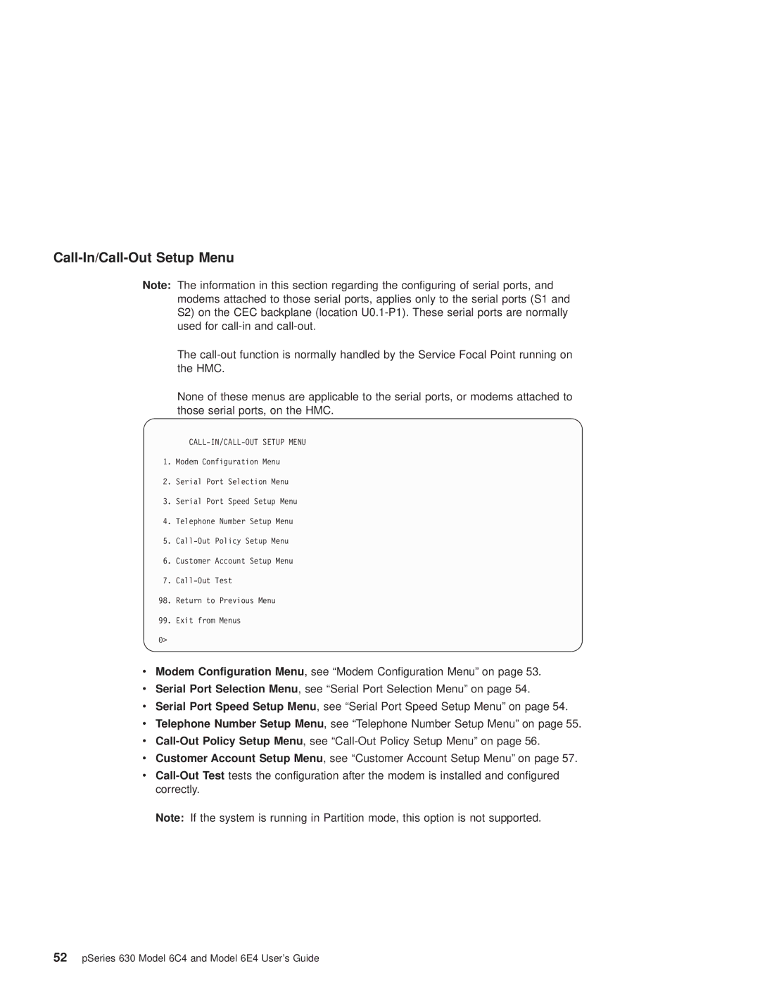 IBM 6C4, 6.00E+04 manual Call-In/Call-Out Setup Menu, CALL-IN/CALL-OUT Setup Menu 