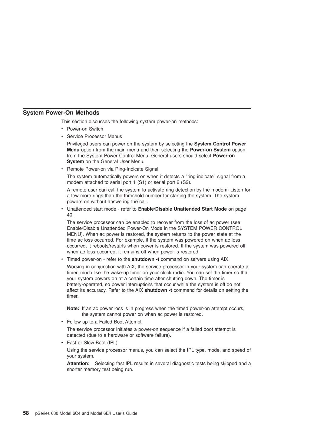 IBM 6C4, 6.00E+04 manual System Power-On Methods 