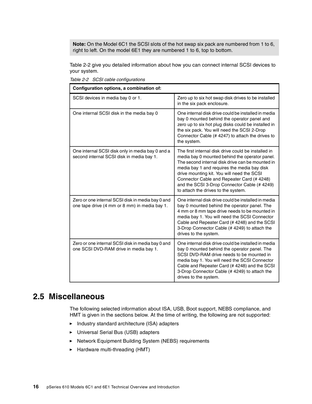 IBM 6E1, 6C1, 610 manual Miscellaneous, Configuration options, a combination 