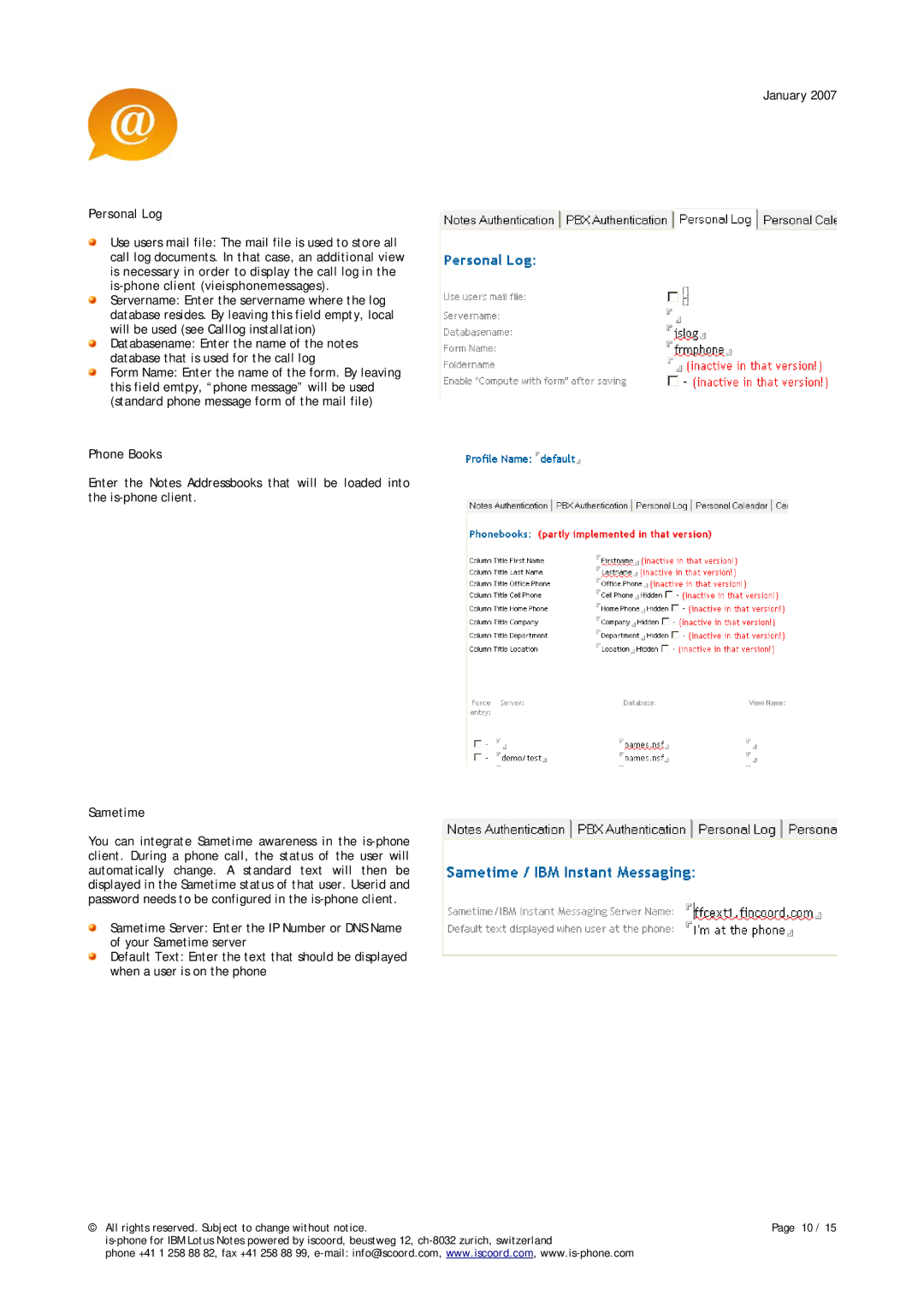 IBM 6.X, 7.X manual Personal Log, Phone Books, Sametime 