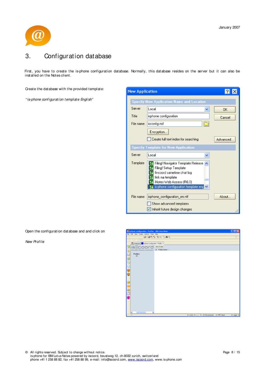 IBM 6.X, 7.X manual Configuration database, Is-phone configuration template English, New Profile 