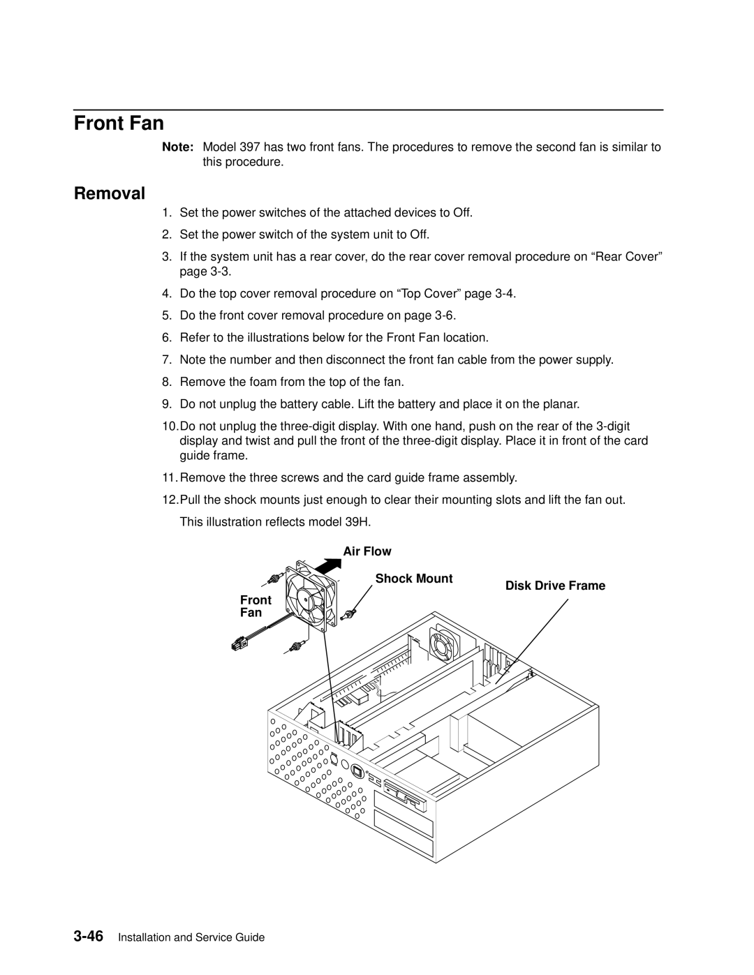 IBM 7012 manual Air Flow Shock Mount Front Fan Disk Drive Frame 