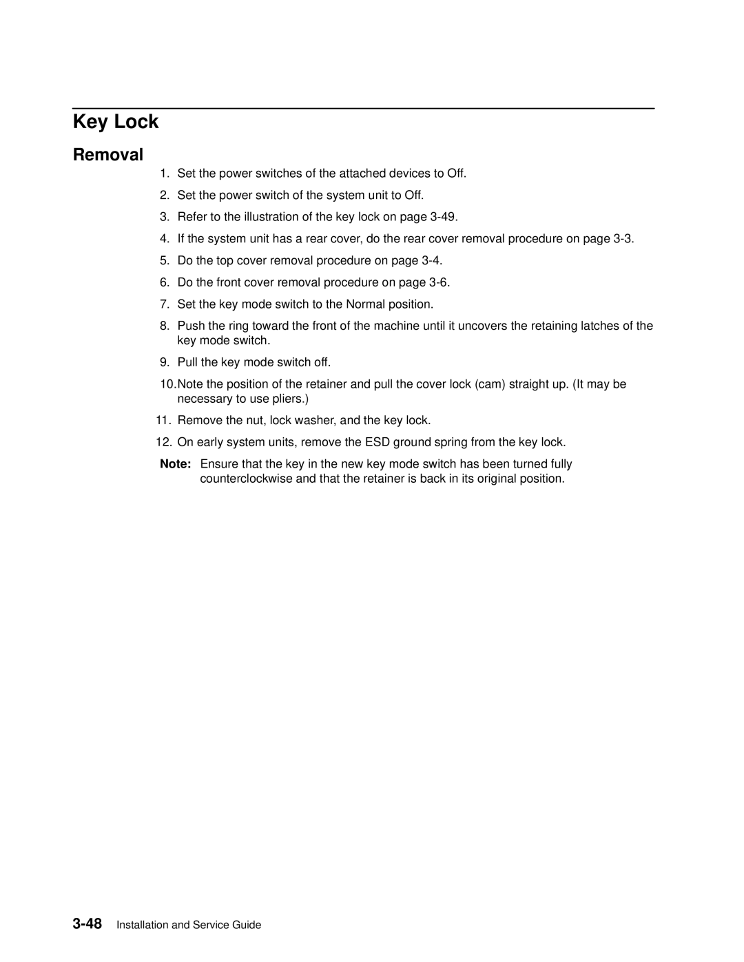 IBM 7012 manual Key Lock 